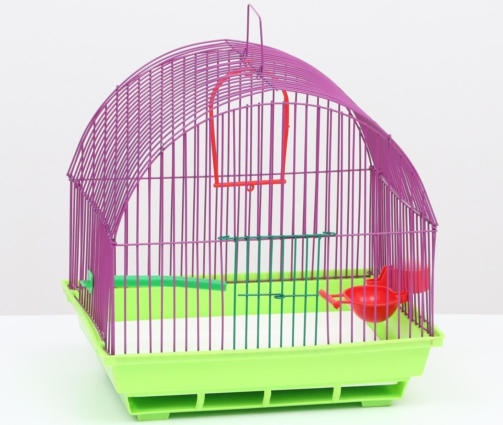 Клетка для птиц малая, полукруглая, с наполнением, 34 х 27 х 34 зеленый