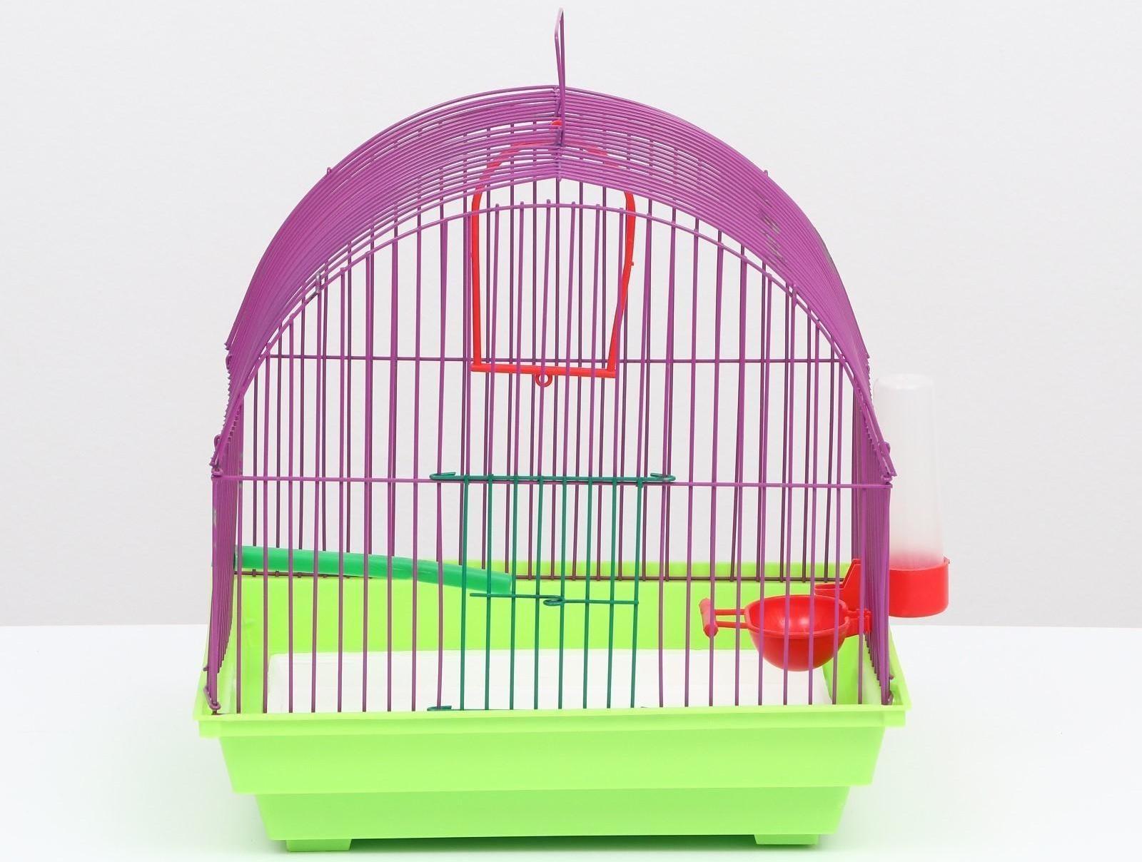 Клетка для птиц малая, полукруглая, с наполнением, 34 х 27 х 34 зеленый
