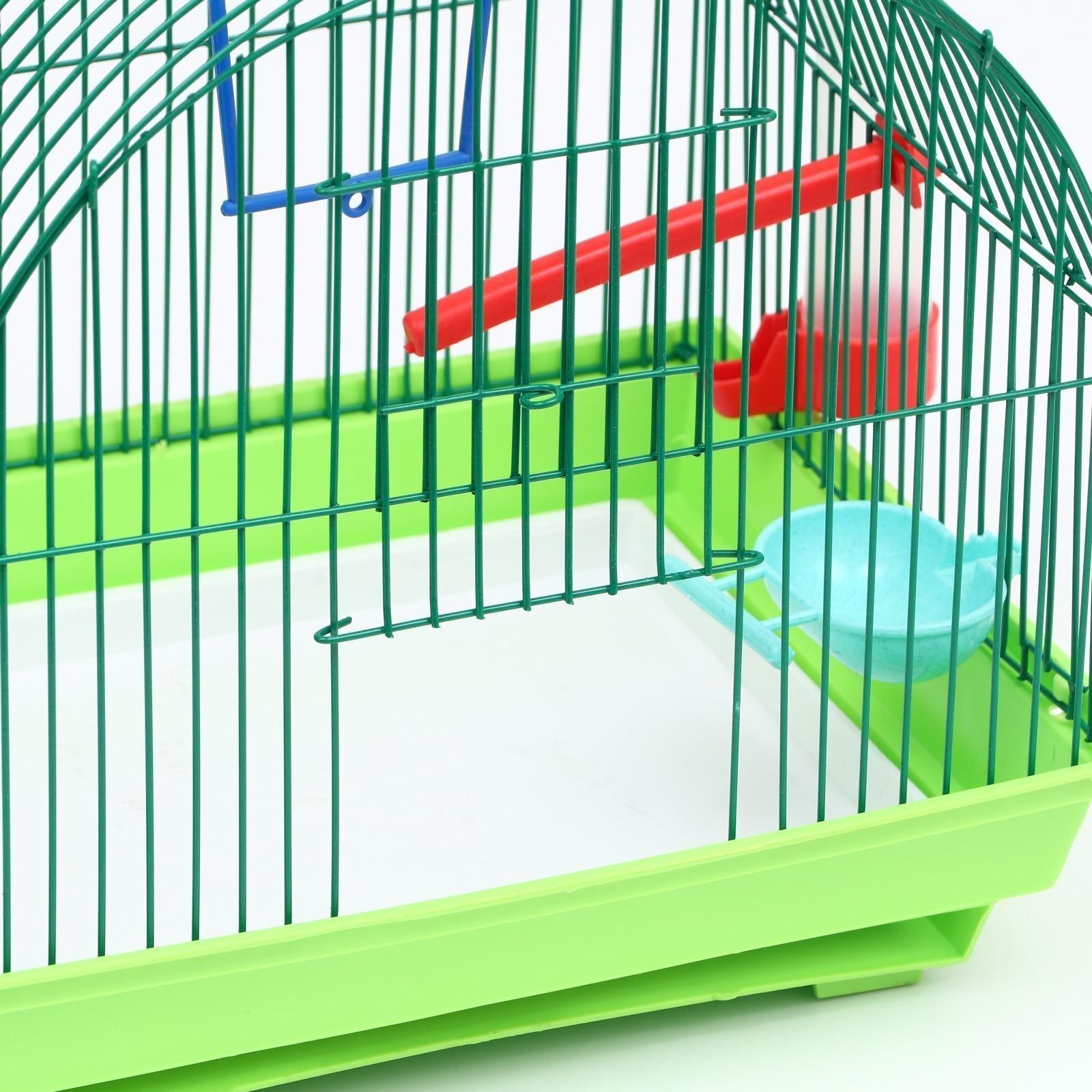 Клетка для птиц малая, полукруглая, с наполнением, 34 х 27 х 34 зеленый