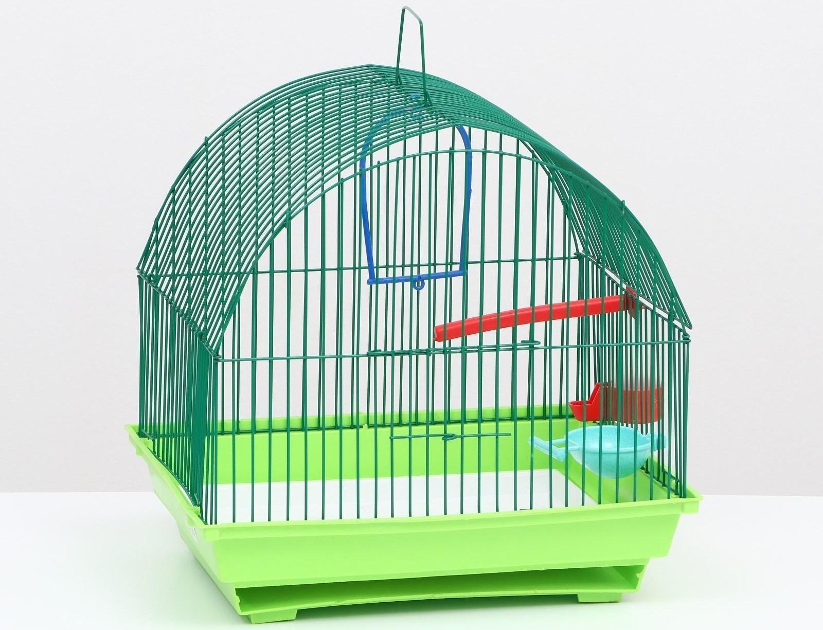Клетка для птиц малая, полукруглая, с наполнением, 34 х 27 х 34 зеленый