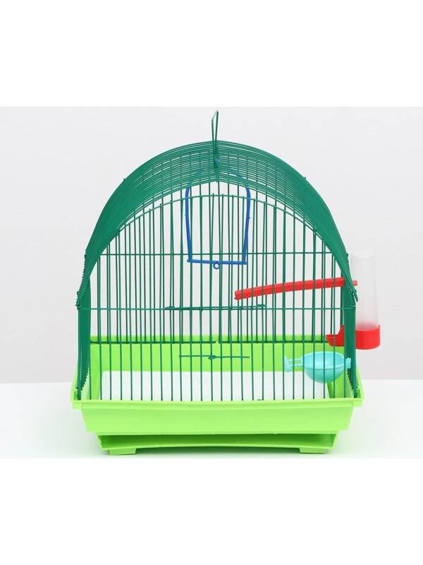 Клетка для птиц малая, полукруглая, с наполнением, 34 х 27 х 34 зеленый
