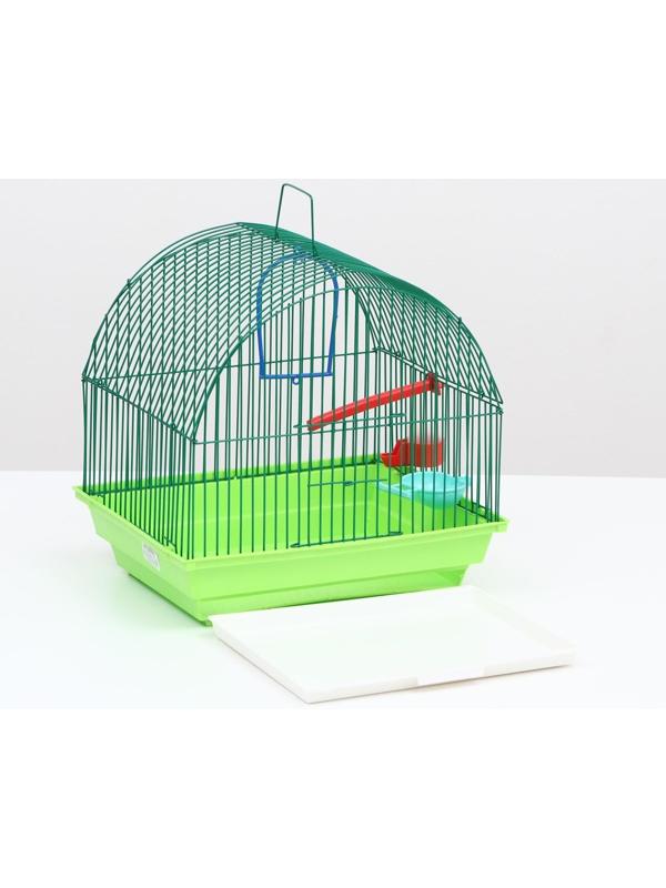 Клетка для птиц малая, полукруглая, с наполнением, 34 х 27 х 34 зеленый