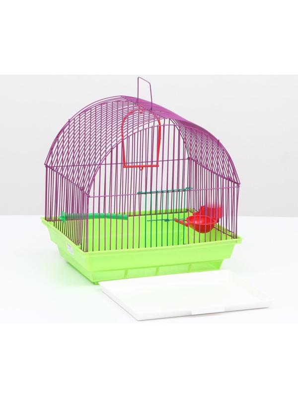 Клетка для птиц малая, полукруглая, с наполнением, 34 х 27 х 34 зеленый