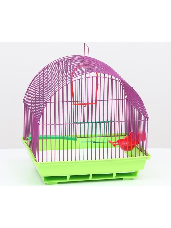 Клетка для птиц малая, полукруглая, с наполнением, 34 х 27 х 34 зеленый