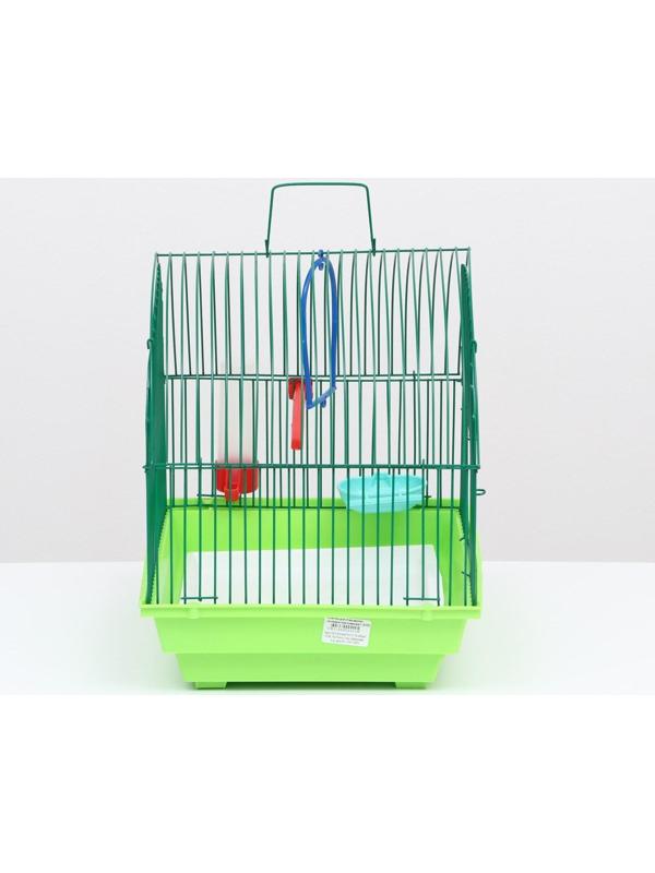 Клетка для птиц малая, полукруглая, с наполнением, 34 х 27 х 34 зеленый