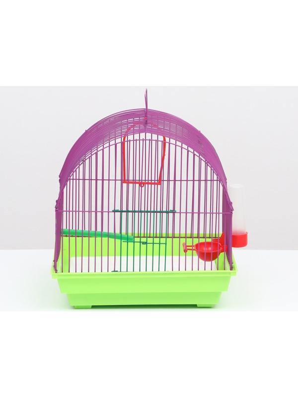 Клетка для птиц малая, полукруглая, с наполнением, 34 х 27 х 34 зеленый