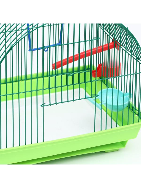 Клетка для птиц малая, полукруглая, с наполнением, 34 х 27 х 34 зеленый