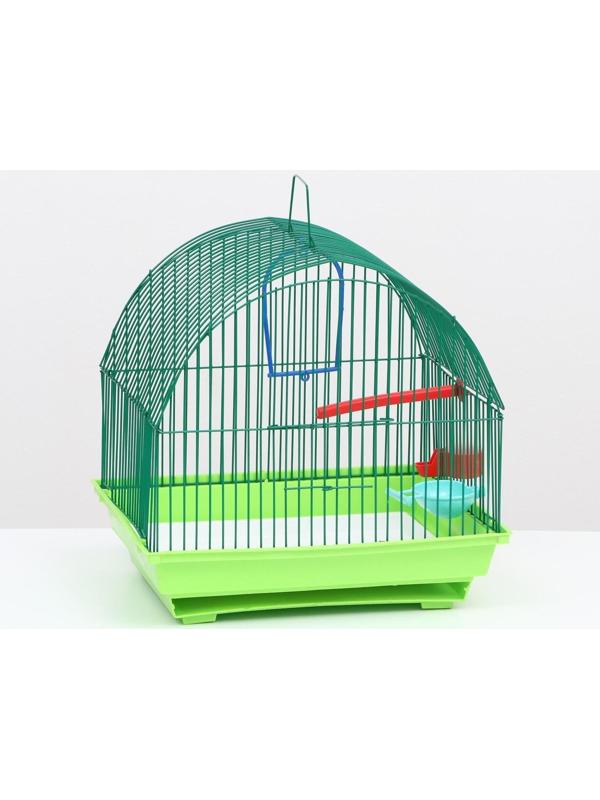 Клетка для птиц малая, полукруглая, с наполнением, 34 х 27 х 34 зеленый