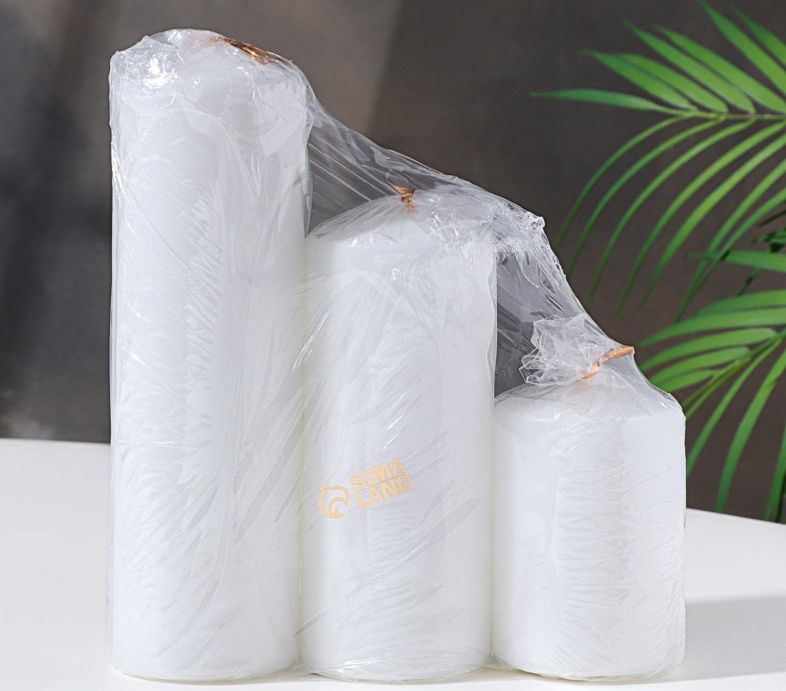 Набор свечей - цилиндров 3в1 (6х14 см, 6х19 см, 6х8,5 см), белый