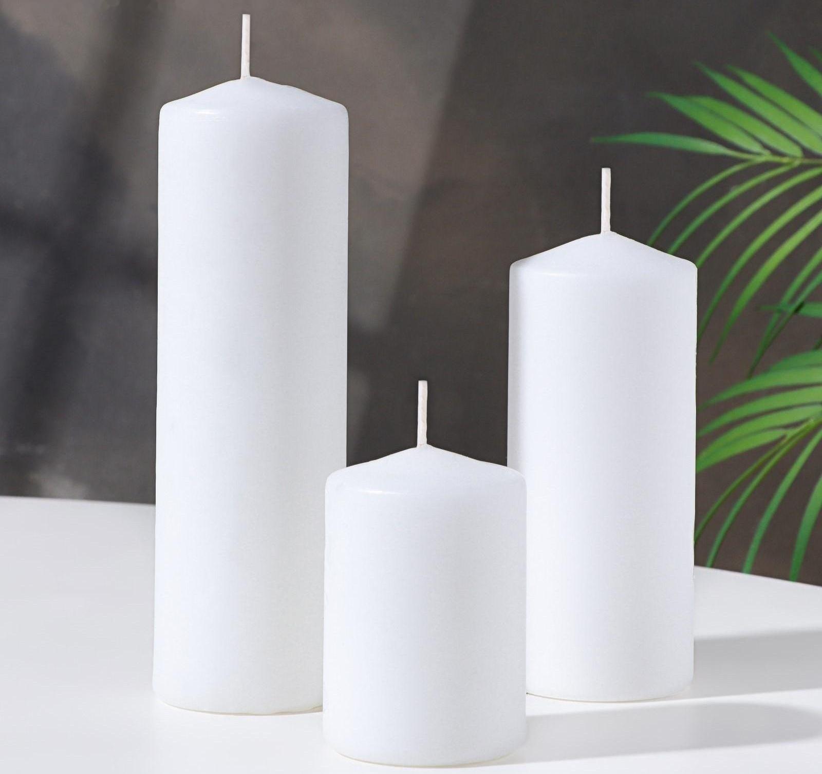 Набор свечей - цилиндров 3в1 (6х14 см, 6х19 см, 6х8,5 см), белый