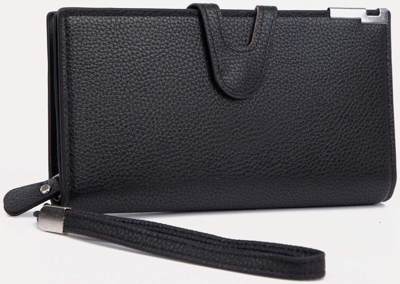 Портмоне на кнопке, отдел для купюр, для карт, для монет, цвет чёрный