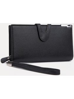 Портмоне на кнопке, отдел для купюр, для карт, для монет, цвет чёрный