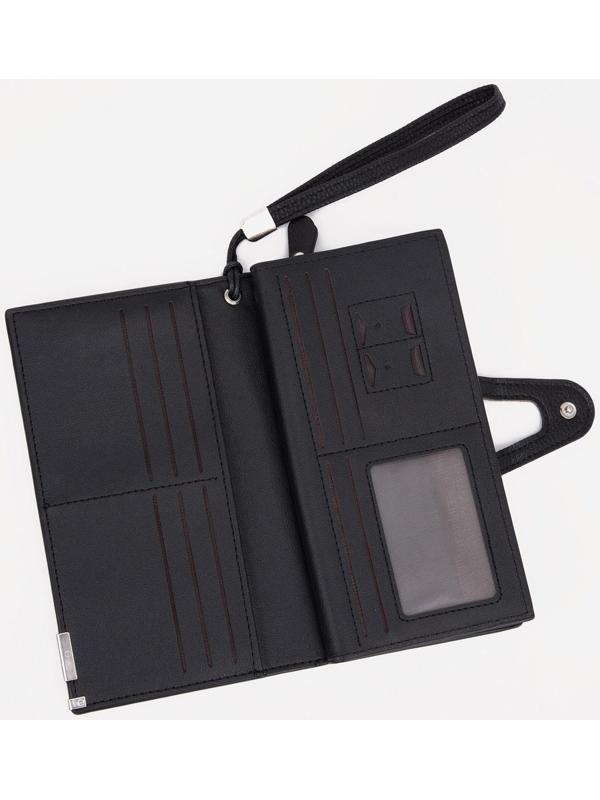 Портмоне на кнопке, отдел для купюр, для карт, для монет, цвет чёрный