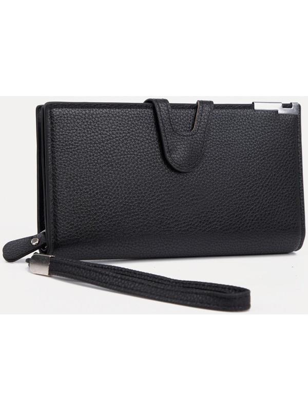 Портмоне на кнопке, отдел для купюр, для карт, для монет, цвет чёрный