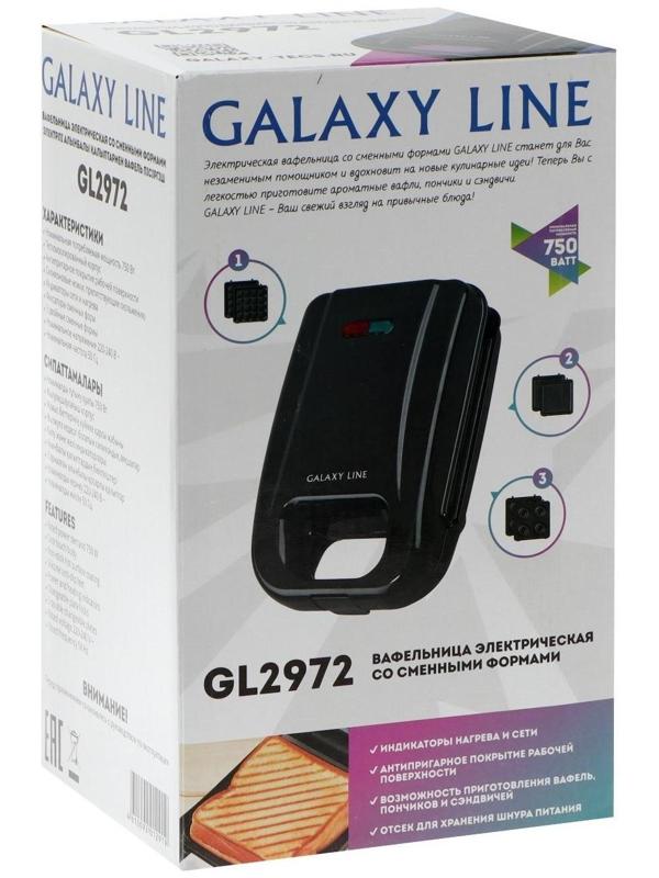 Электровафельница Galaxy GL 2972, 750 Вт, венские вафли, антипригарное покрытие, чёрная