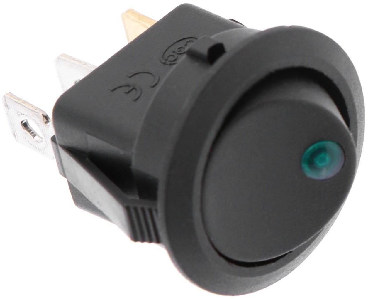 Переключатель чёрный с зеленой подсветкой, 12 В, 20 A, 3 контакта