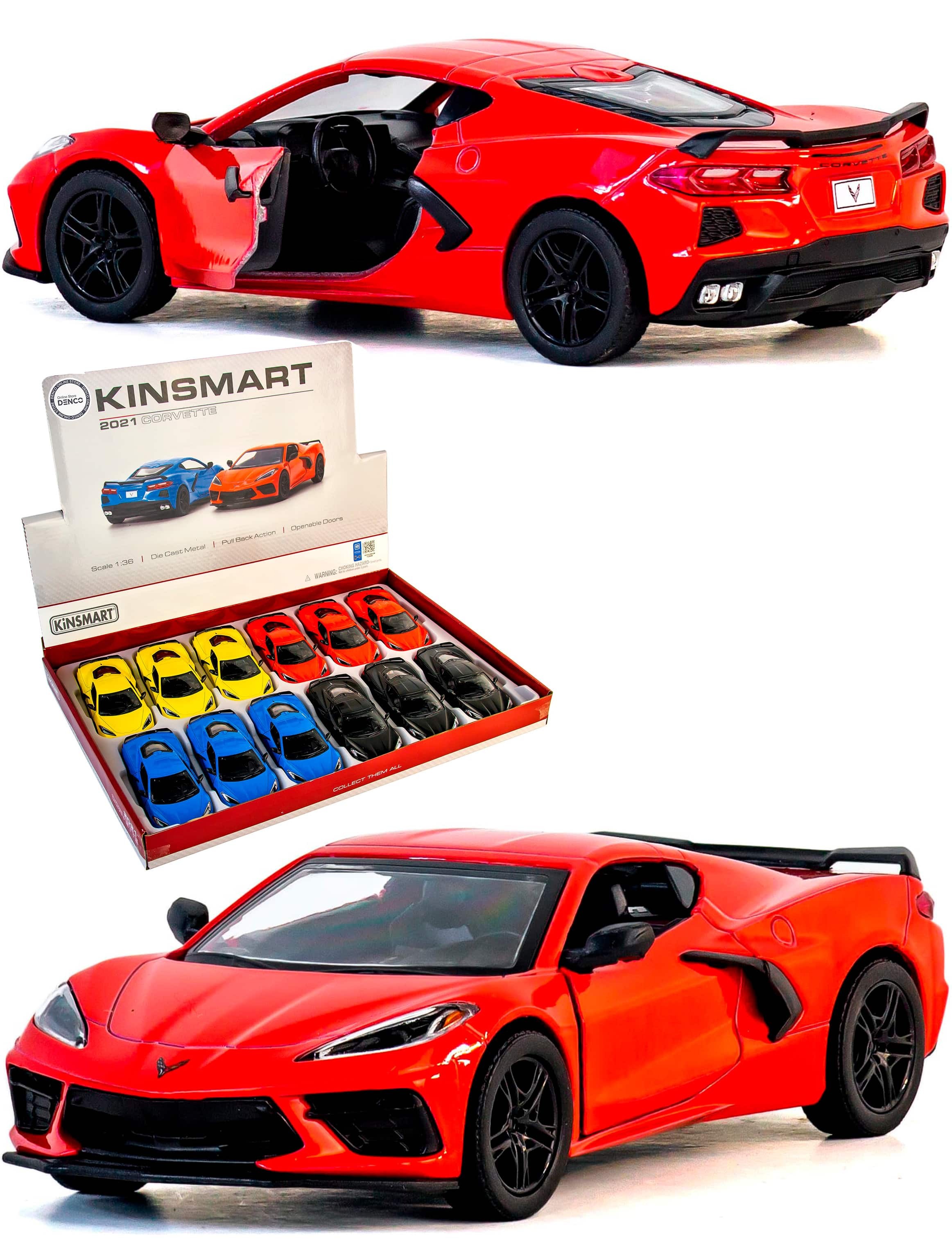 Металлическая машинка Kinsmart 1:36 «Chevrolet Corvette Stingray C8» KT5432D,12,5 см., инерционная / Красный