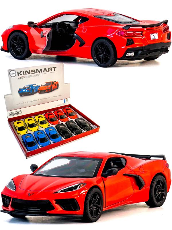 Металлическая машинка Kinsmart 1:36 «Chevrolet Corvette Stingray C8» KT5432D,12,5 см., инерционная / Красный