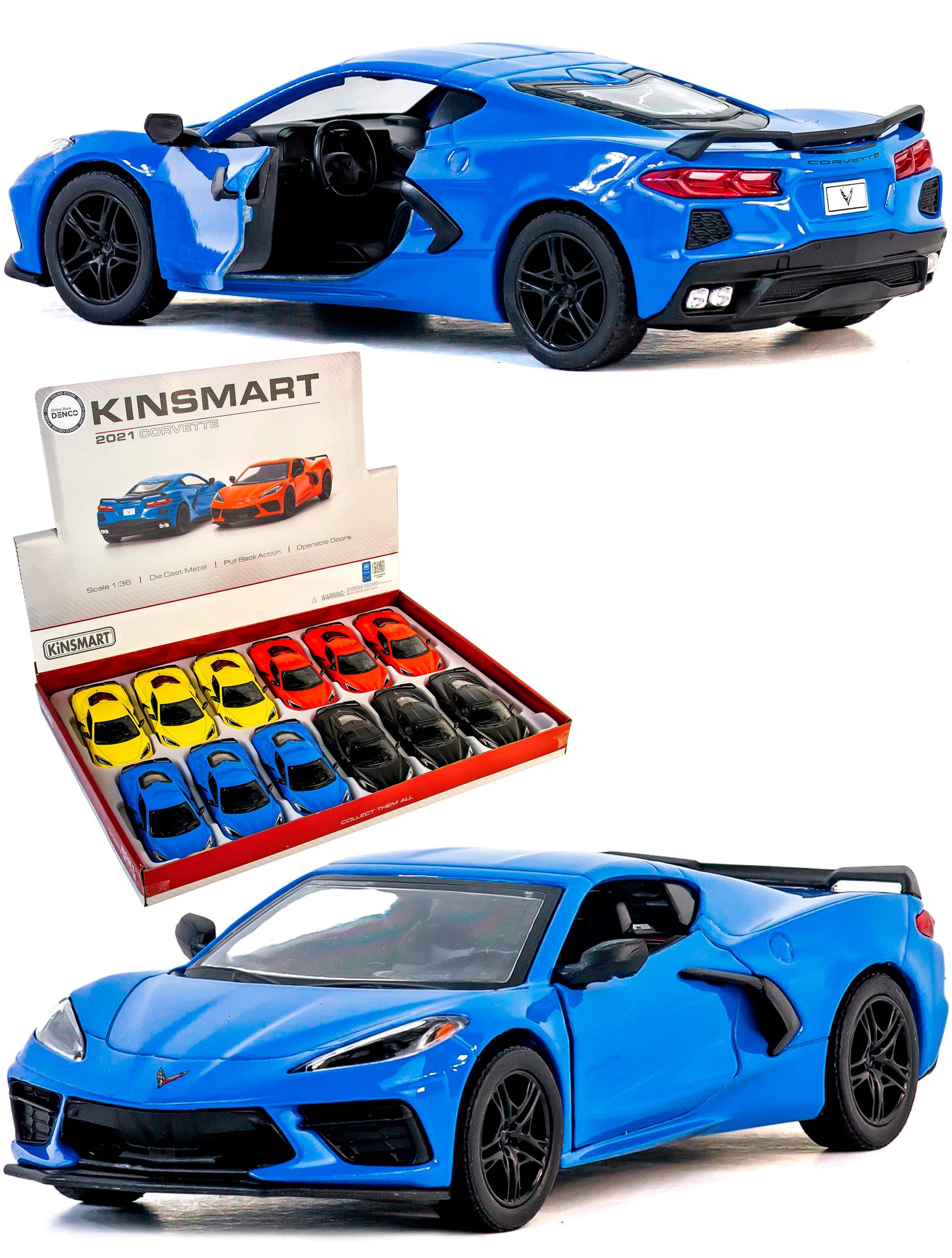 Металлическая машинка Kinsmart 1:36 «Chevrolet Corvette Stingray C8» KT5432D,12,5 см., инерционная / Синий