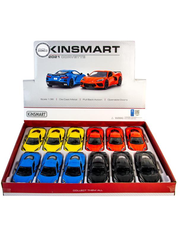 Металлическая машинка Kinsmart 1:36 «Chevrolet Corvette Stingray C8» KT5432D,12,5 см., инерционная / Синий