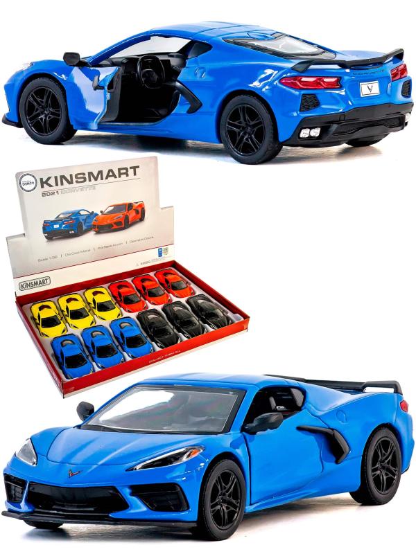 Металлическая машинка Kinsmart 1:36 «Chevrolet Corvette Stingray C8» KT5432D,12,5 см., инерционная / Синий