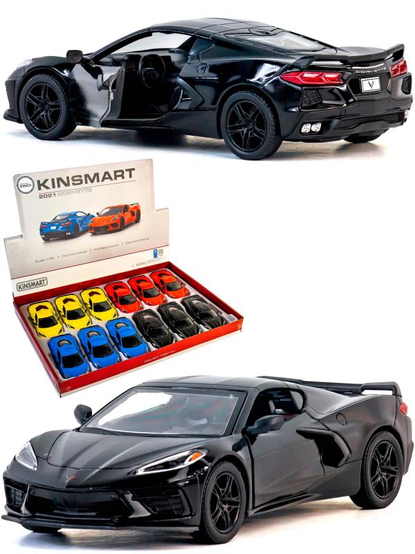 Металлическая машинка Kinsmart 1:36 «Chevrolet Corvette Stingray C8» KT5432D,12,5 см., инерционная / Черный
