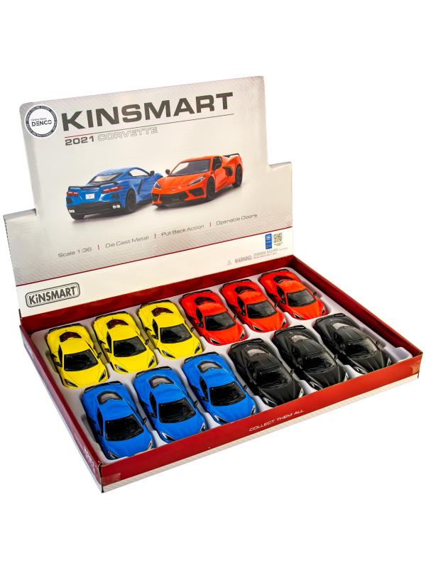 Металлическая машинка Kinsmart 1:36 «Chevrolet Corvette Stingray C8» KT5432D,12,5 см., инерционная / Черный