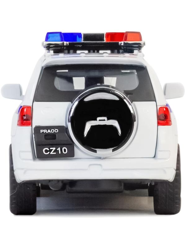 Металлическая машинка Che Zhi 1:32 «Toyota Land Cruiser Prado Полиция ДПС» CZ15J, 16 см., инерционная, свет, звук / Белый