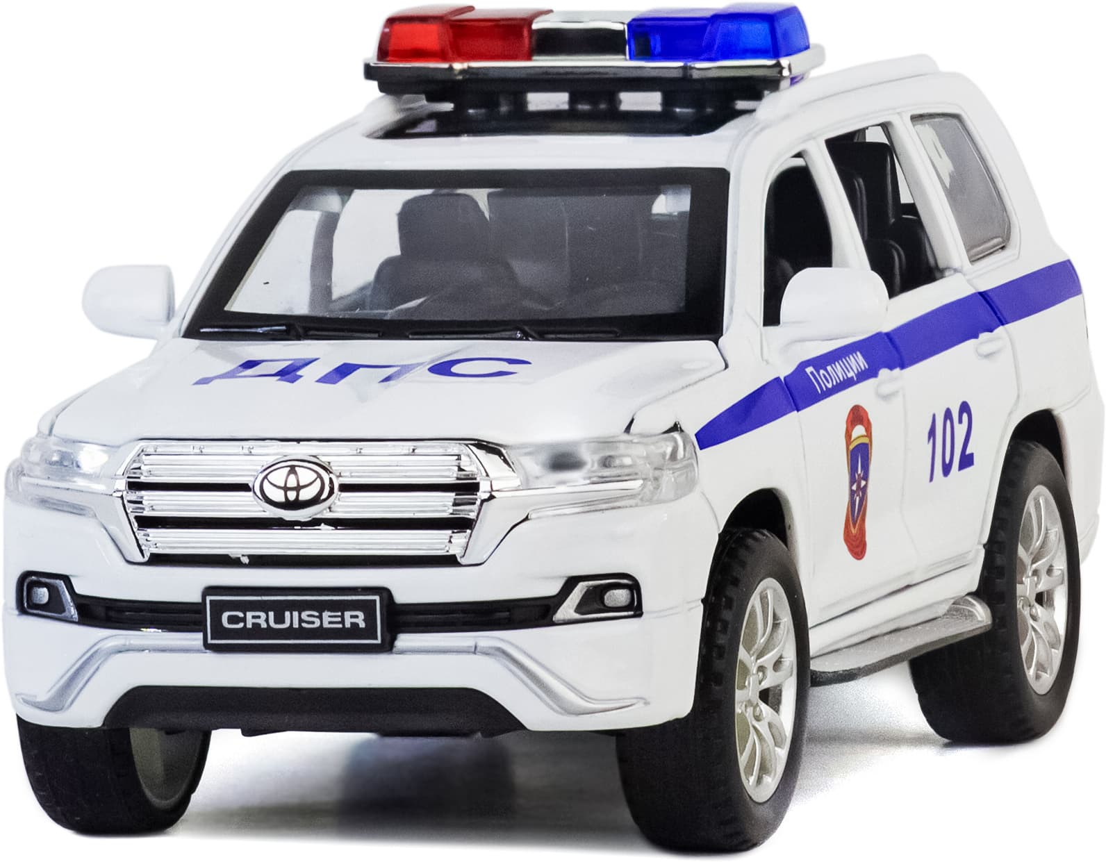 Металлическая машинка Che Zhi 1:32 «Toyota Land Cruiser 200 ДПС» CZ13J, 16 см., инерционная, свет, звук / Белый