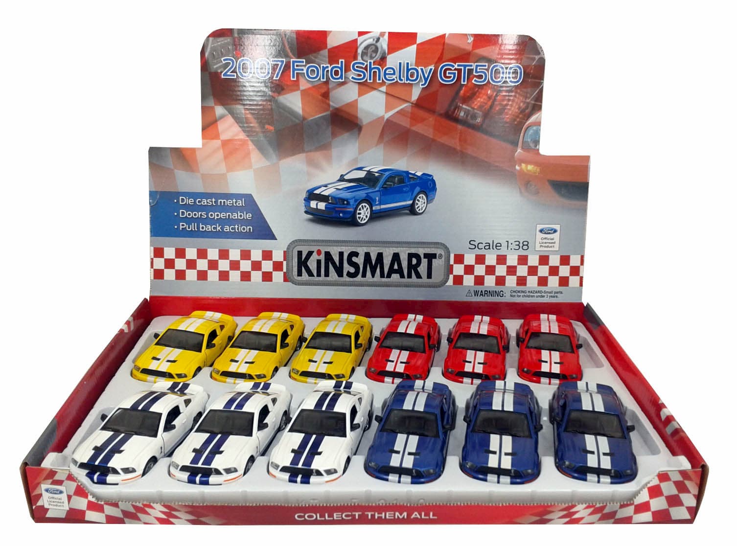 Металлическая машинка Kinsmart 1:38 «2007 Ford Shelby GT500» KT5310D инерционный / Желтый