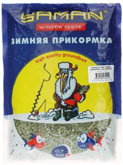 Прикормка Yaman Winter Taste Гранулы 3мм, Карась, зимняя, конопля, цвет зелёный, 700 г.