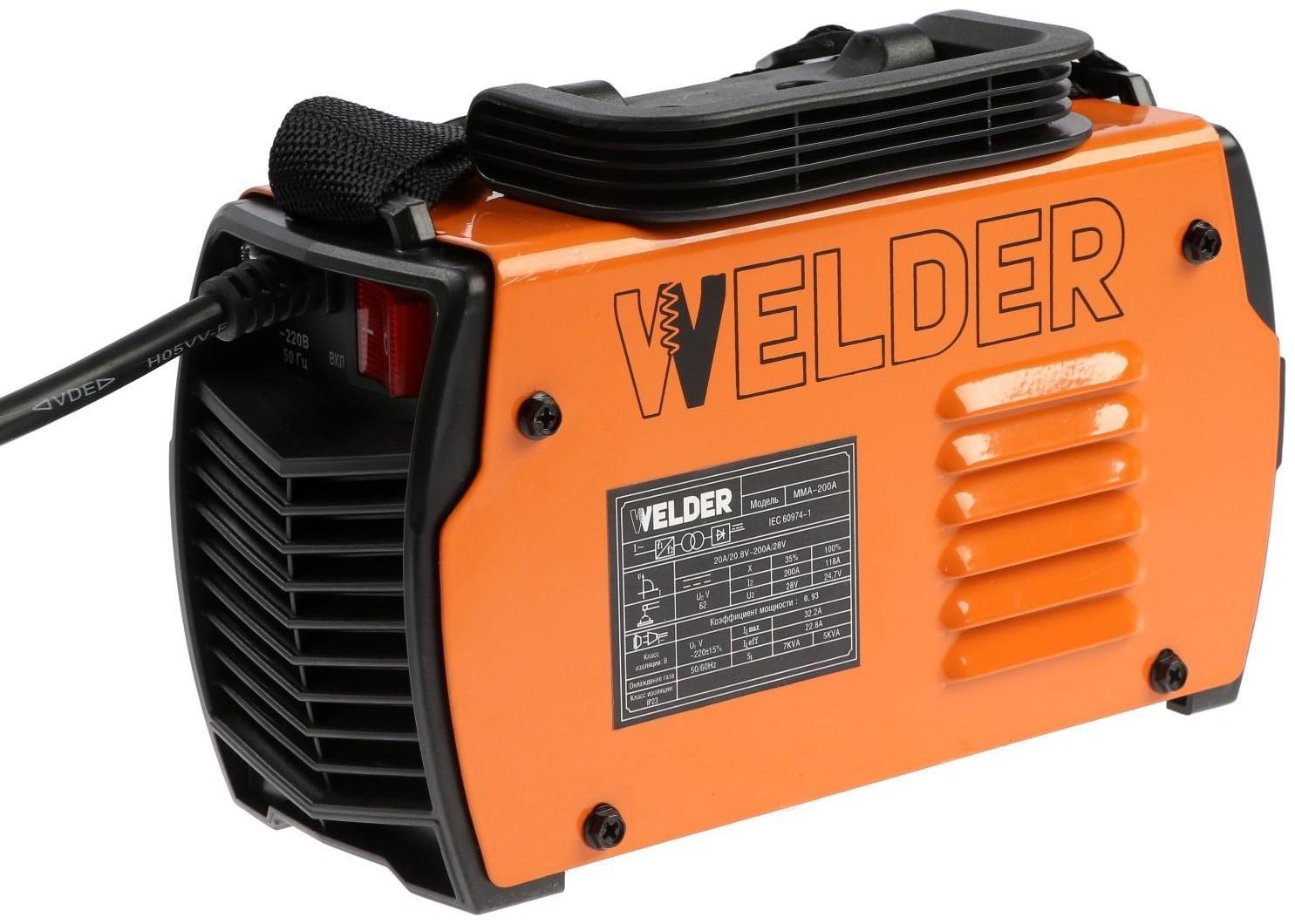 Сварочный аппарат Welder MMA-200A, 4.4 кВт, 20-200 А, 1.6-3.2 мм, 2 кабеля, плечевой ремень