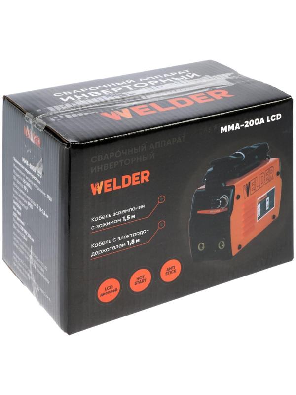 Сварочный аппарат Welder MMA-200A LCD, 4.4 кВт, 20-200 А, 1.6-3.2 мм, LCD дисплей, 2 кабеля