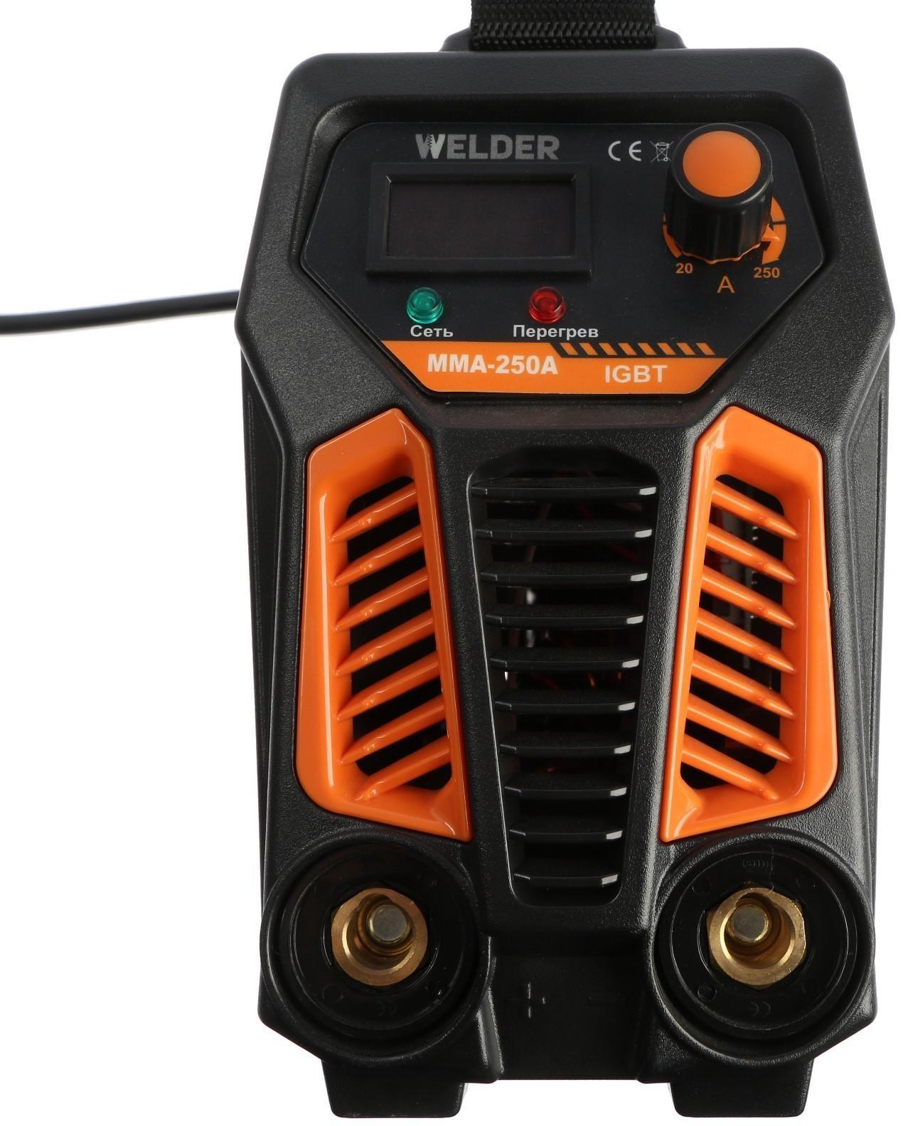 Сварочный аппарат Welder MMA-250A LCD, 6.6 кВт, 20-250 А, 1.6-5 мм, LCD дисплей, 2 кабеля