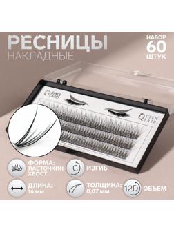Набор накладных ресниц «Ласточкин хвост», пучки, 14 мм, толщина 0,07 мм, изгиб С, 12 D