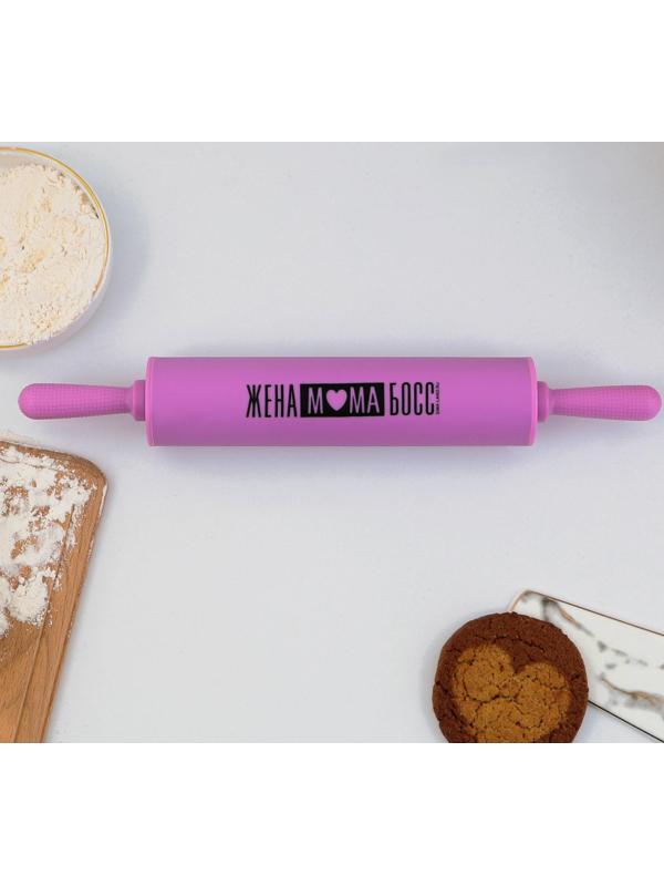 Скалка «Жена, мама, босс», 31 х 4.2 см, силикон, пластик, цвет фиолетовый