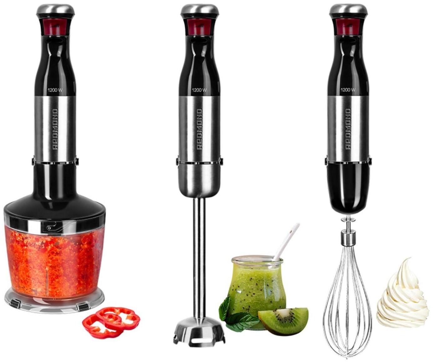 Блендер Redmond RHB-2980, погружной, 1200 Вт, измельчитель 0.5 л, черно-серебристый