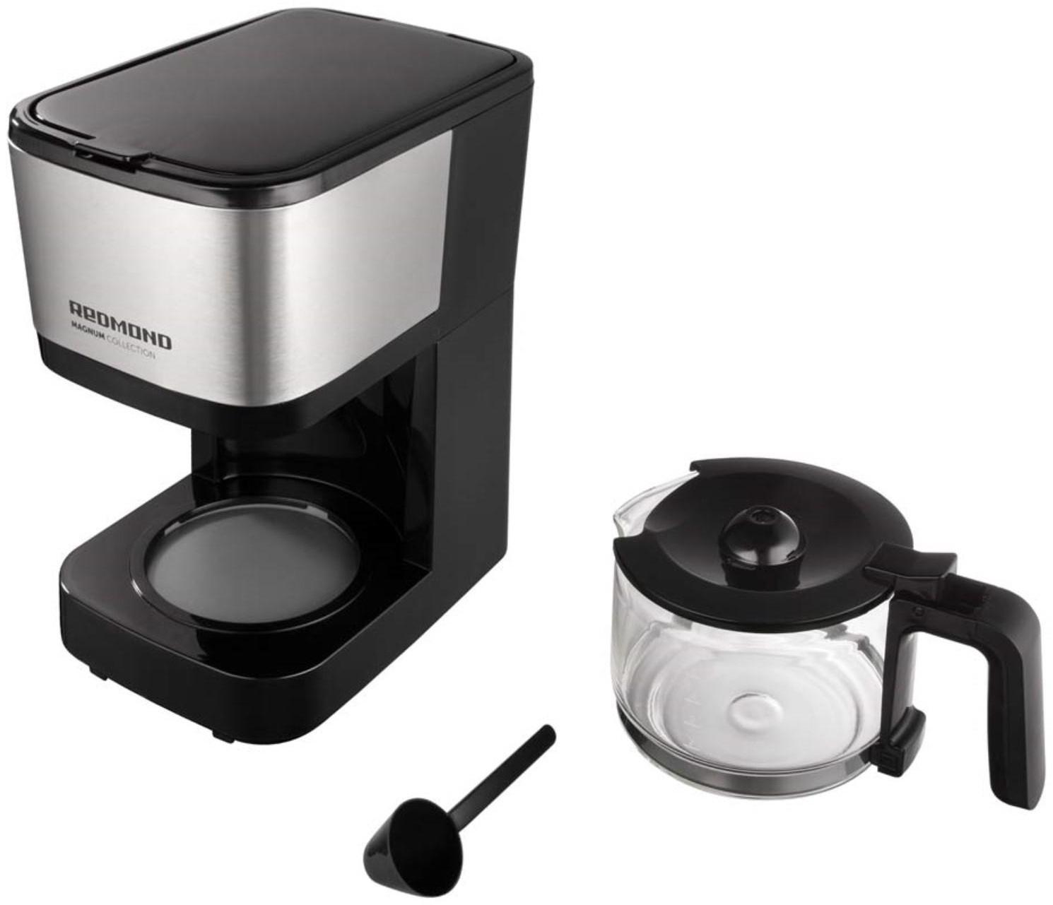 Кофеварка REDMOND RCM-M1531, капельная, 600 Вт, 0.6 л, чёрно-серебристая