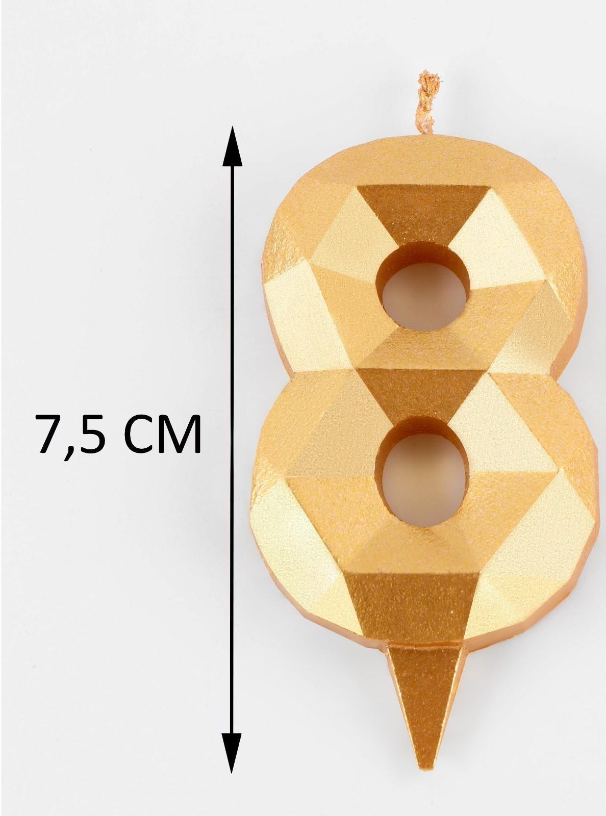 Свеча в торт «Алмаз» цифра 8 золотая