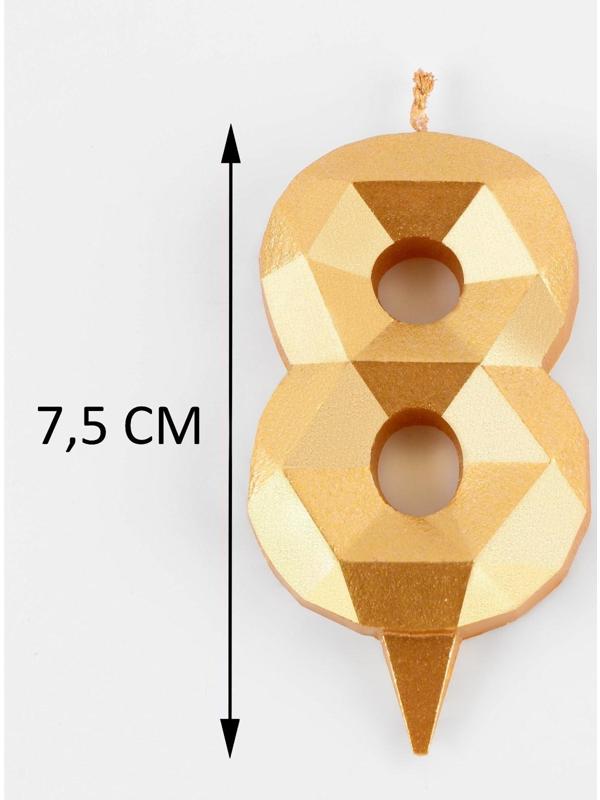 Свеча в торт «Алмаз» цифра 8 золотая