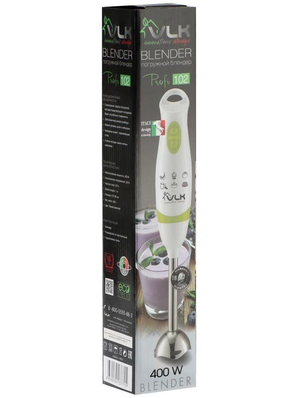 Блендер VLK Profi 102, погружной, 400 Вт, 2 скорости, режим 