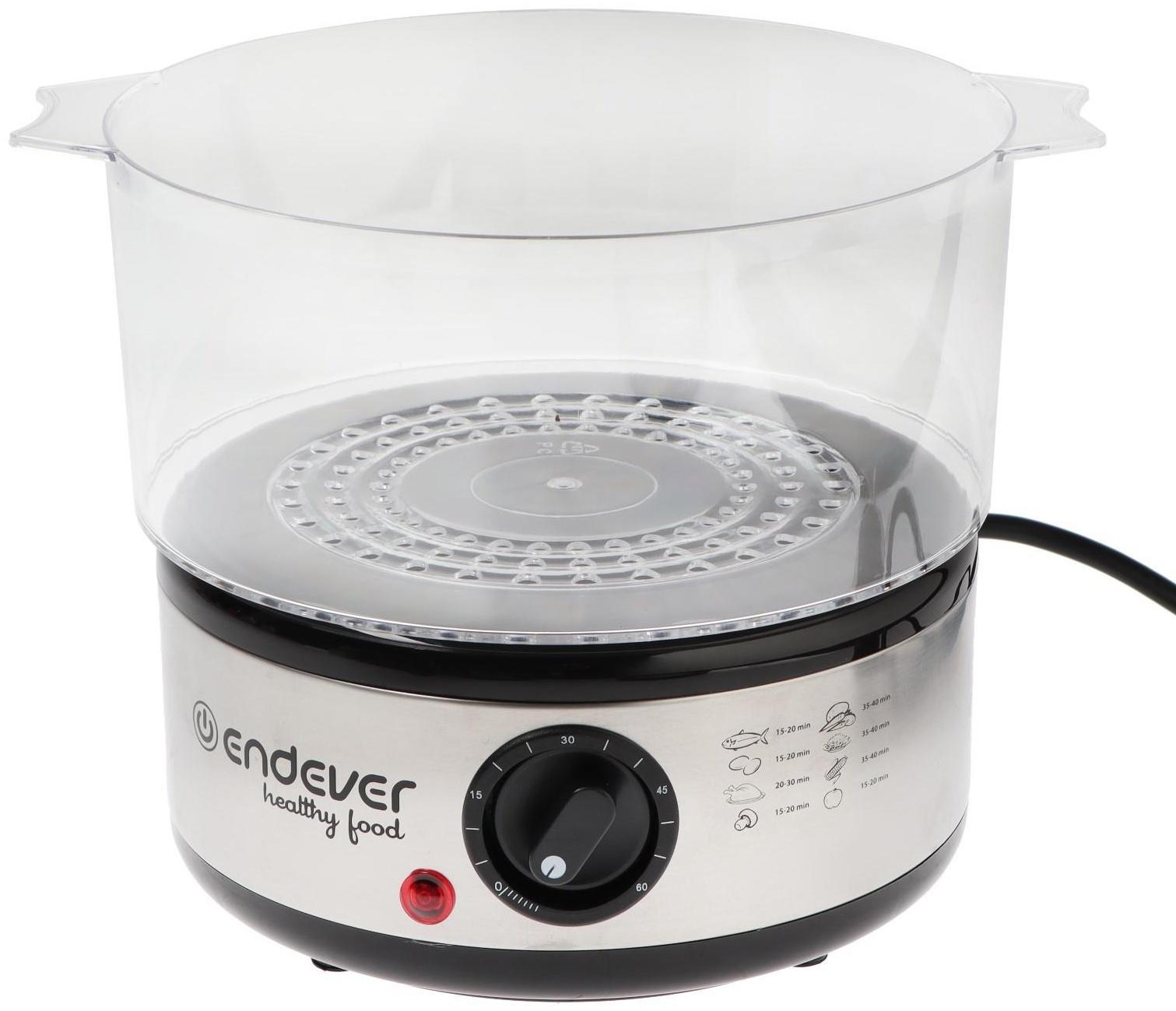 Пароварка Endever Vita-173, электрическая, 800 Вт, 6 л, 3 яруса, чёрно-серебристая