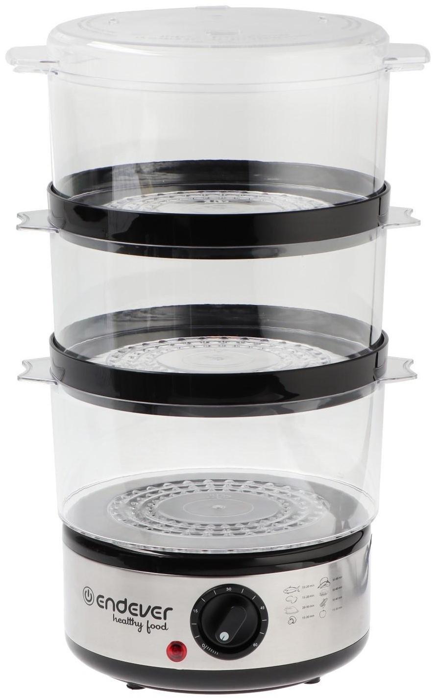 Пароварка Endever Vita-173, электрическая, 800 Вт, 6 л, 3 яруса, чёрно-серебристая