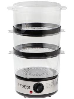 Пароварка Endever Vita-173, электрическая, 800 Вт, 6 л, 3 яруса, чёрно-серебристая