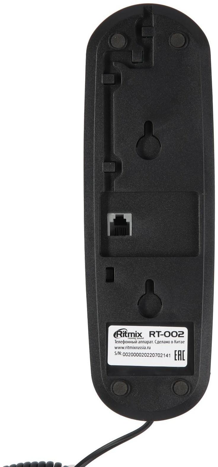 Проводной телефон Ritmix RT-002, пауза, повтор, импульсный набор, черный