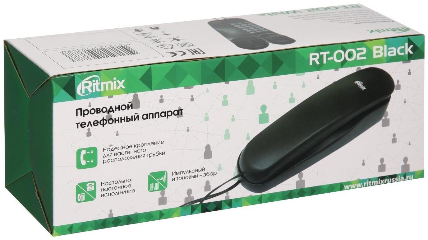 Проводной телефон Ritmix RT-002, пауза, повтор, импульсный набор, черный