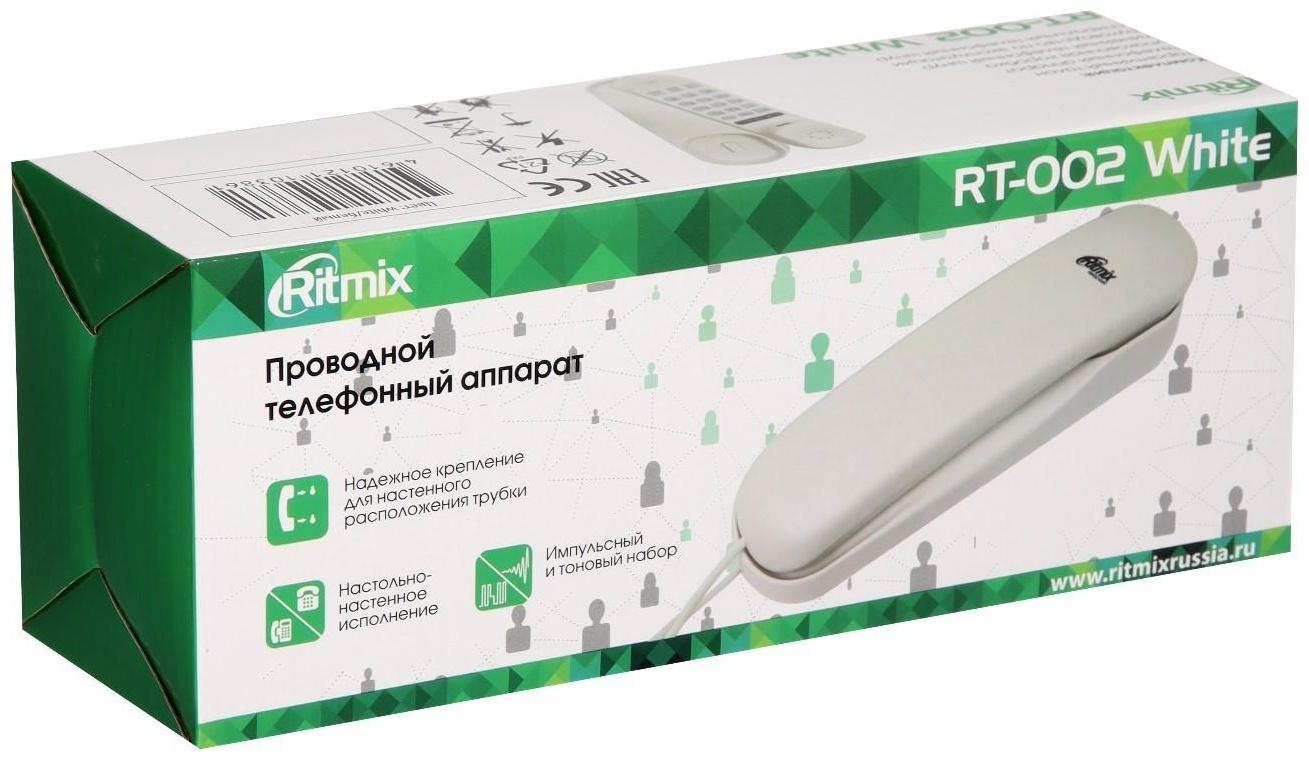 Проводной телефон Ritmix RT-002, пауза, повтор, импульсный набор, белый