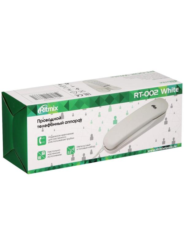 Проводной телефон Ritmix RT-002, пауза, повтор, импульсный набор, белый