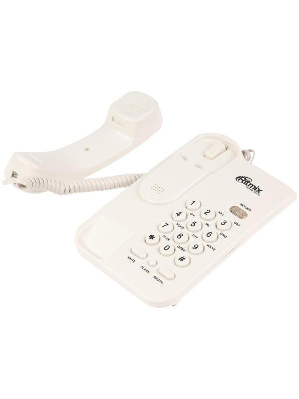 Проводной телефон Ritmix RT-311, повтор, отключение микрофона, индикация, белый