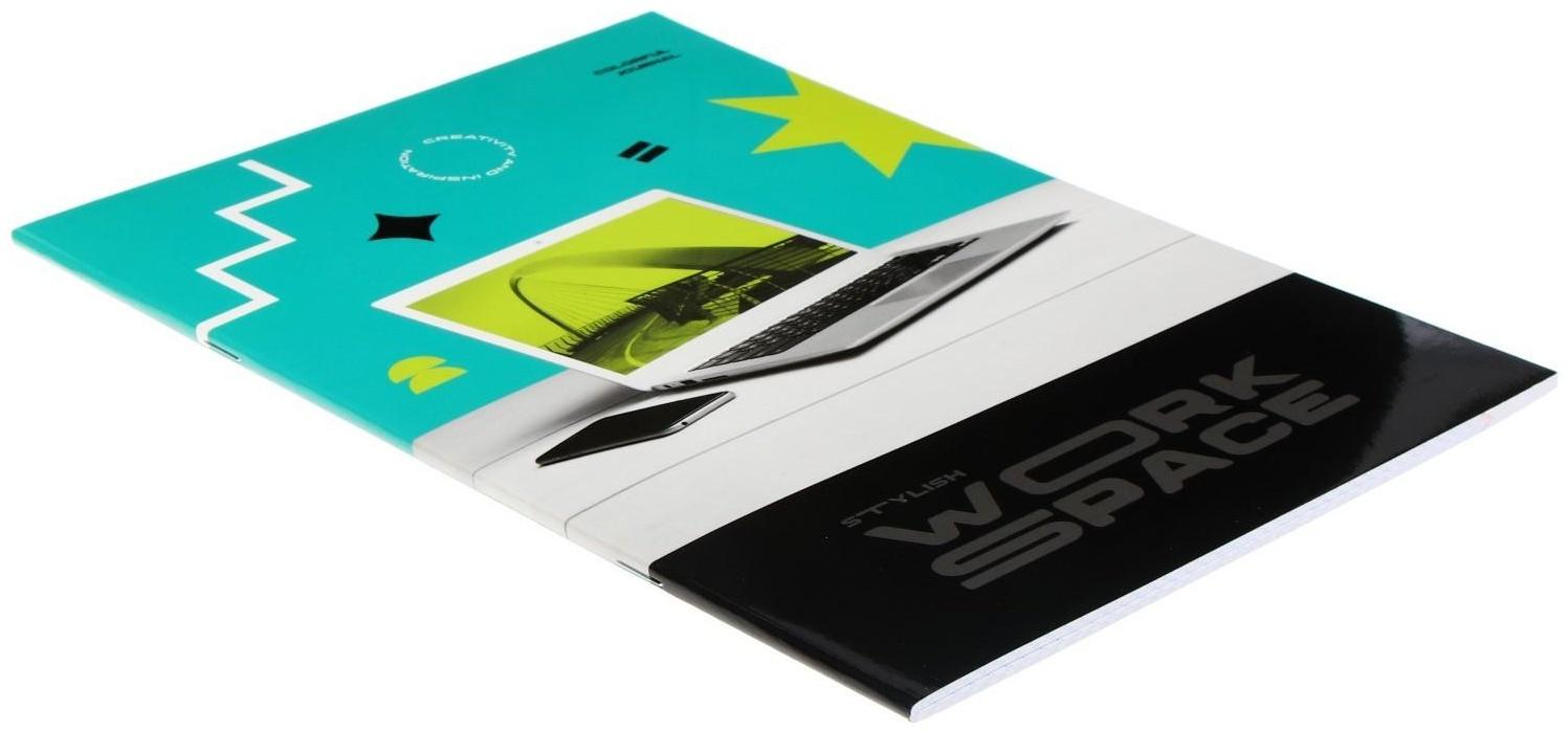 Тетрадь А4, 48 листов в клетку Work space, обложка мелованный картон, глянцевая ламинация, блок офсет / Микс 1 шт.